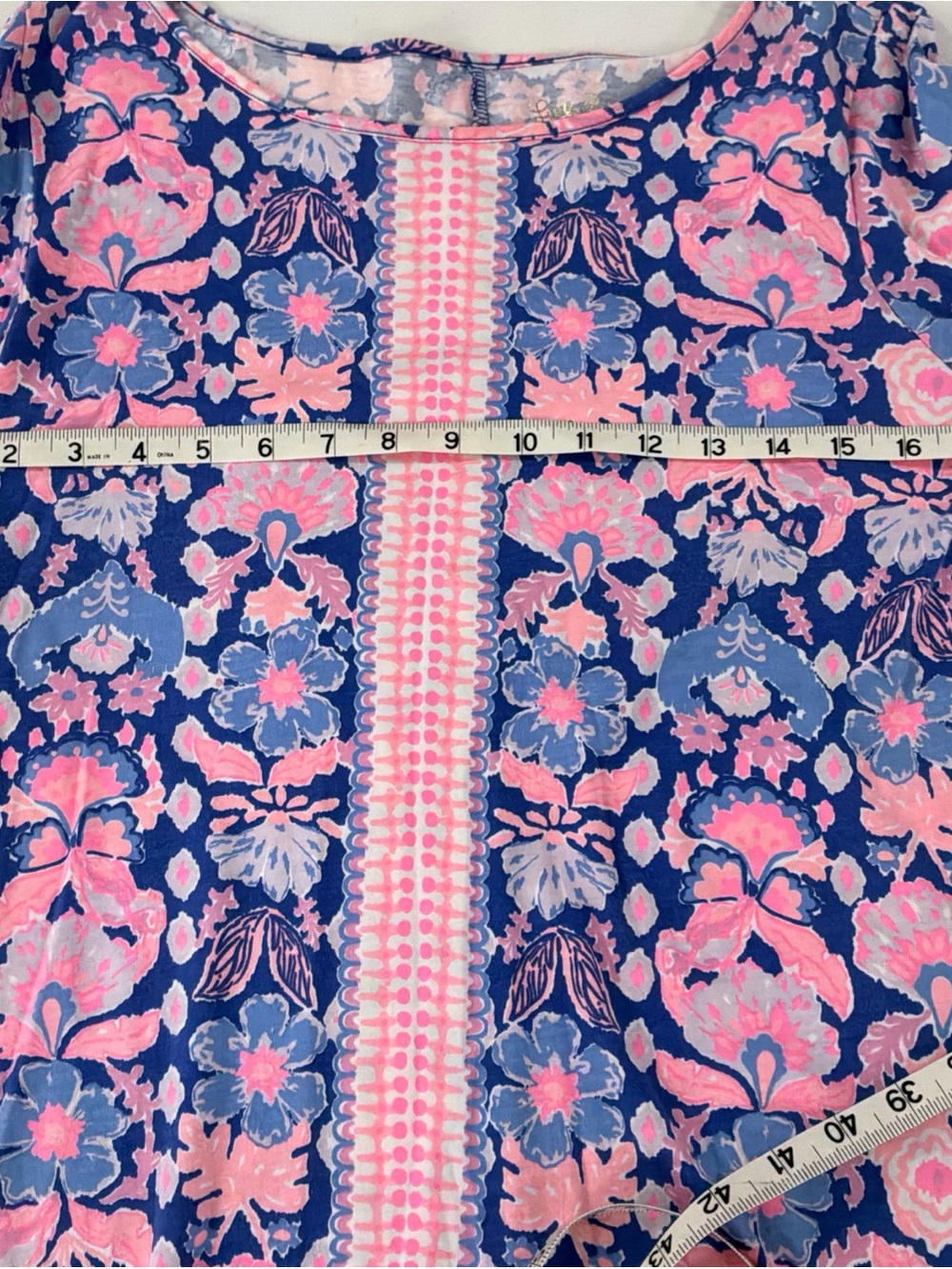 Lilly Pulitzer Blue Pink Floral Pima Cotton Tunic Dress 3/4 Sleeve Womens M - Picture 7 of 8